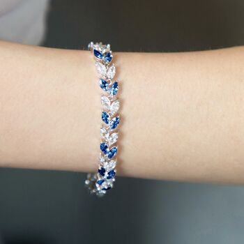 Crystal And Blue Colour Leaf Design Tennis Bracelet, 4 of 4