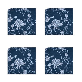 Luxury Linen Like Floral Napkins Cecylia Navy Blue, 4 of 6