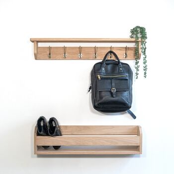 Solid Oak Coat Rack With Hooks, 10cm Deep, Oak Shelf With Hook, Chrome Hook, Silver Hook, Black Hook, Bronze, Brass Hooks, Copper, Oak Shelf, 7 of 11