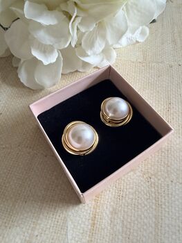 Pearl Gold Stud Earrings, 2 of 5