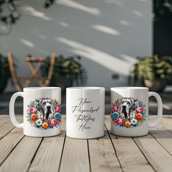 Personalised Great Dane Summer Floral Dog Wreath Cushion And Mug Gift Bundle, 3 of 4