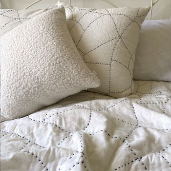 Phoebe Hand Embroidered Linen Cushion Ivory And Black, 6 of 8