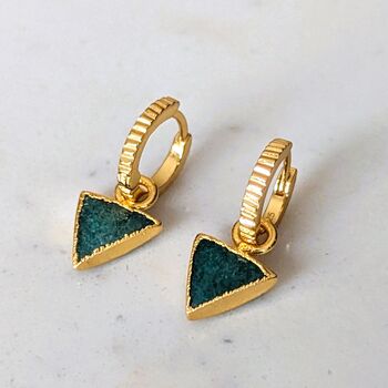 'The Triangle' Green Aventurine Gold Plated Earrings, 3 of 6