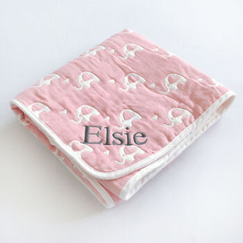 Personalised Reversible Pink And White Elephant Blanket, 2 of 7