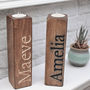 Two Wooden Carved Name Tealight Candle Holders, thumbnail 1 of 7