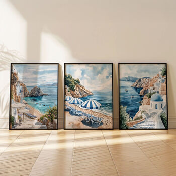 Set Of Three Santorini, Greece Watercolour Art Prints, 3 of 9