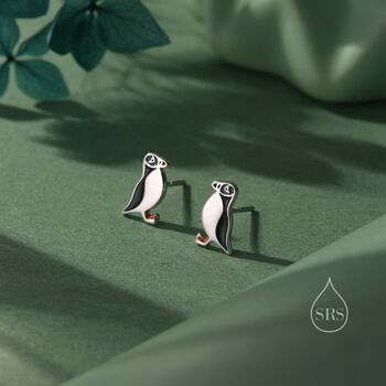 Sterling Silver Enamel Puffin Bird Stud Earrings, 4 of 12