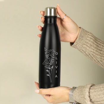 Personalised Floral Black Metal Insulated Drinks Bottle, 6 of 6