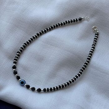 925 Silver Black Bead Evil Eye Payal Anklet, 2 of 5