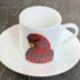 Red Lorry Parrot Print Espresso Cup And Saucer, thumbnail 2 of 3