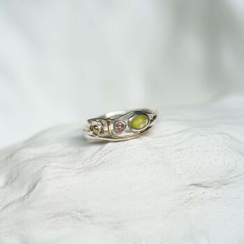 Peridot And Tourmaline Silver Flower Ring, 3 of 7