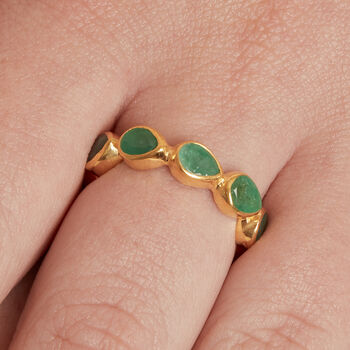 Emerald Teardrop Gold Plated Silver Eternity Ring, 3 of 6