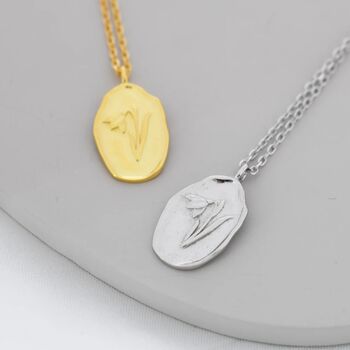 Snowdrop Flower Oval Necklace In Sterling Silver, 4 of 11