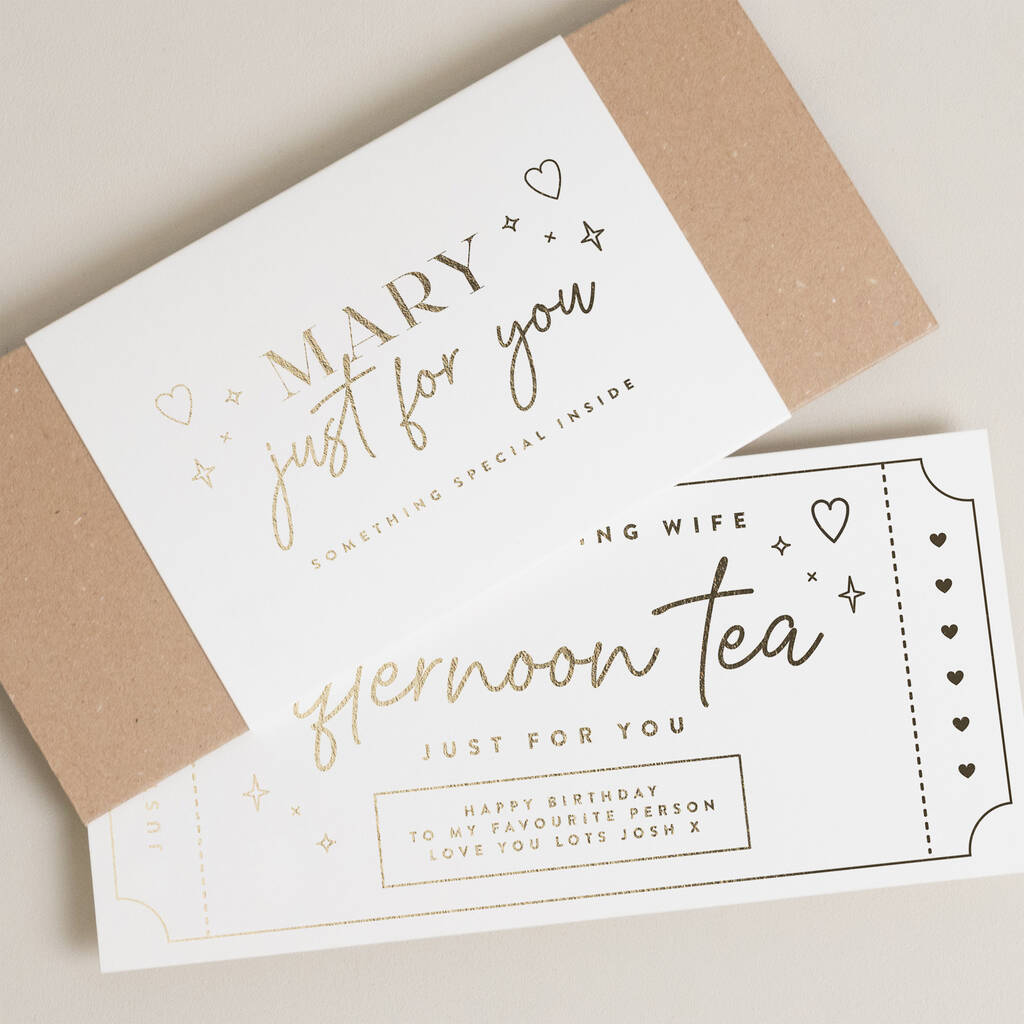 Gold Foil Afternoon Tea Gift Voucher By Twist Stationery