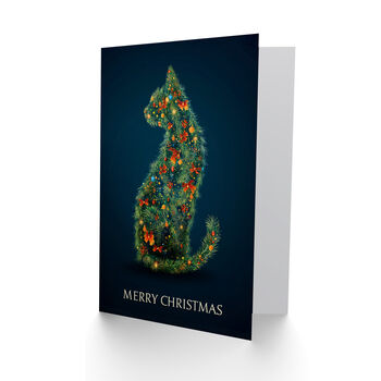 Colourful Decorated Cat Silhouette Tree Christmas Card, 2 of 6