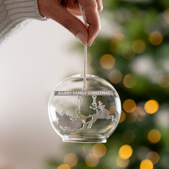 Personalised Christmas Family Sleigh Glass Dome Bauble, 2 of 5