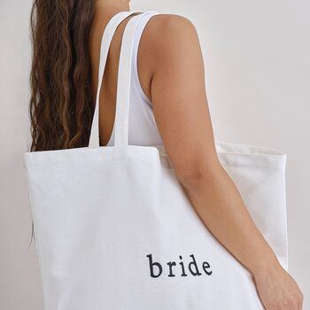White Embroidered Bride Tote Bag, 4 of 5