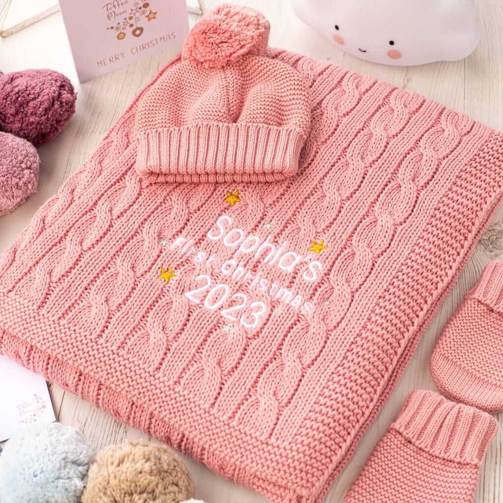Baby's First Christmas Personalised Cable Blanket By Toffee Moon