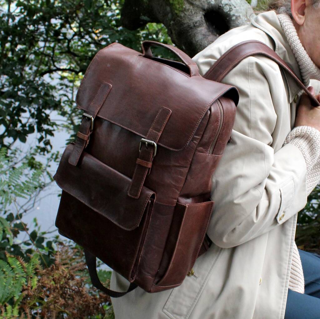 'kingsley' Personalised Leather 15' Laptop Backpack By Vintage Child 