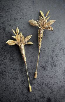 The Margot Buttonhole Mother Of Pearl Carved Shell Gold Silver Handmade Lapel Pin Bouttoniere, 7 of 8