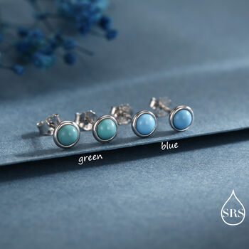 Sterling Silver Turquoise Stud Earrings, 3mm Or 4mm, Blue Or Green Turquoise Gemstone, 2 of 12