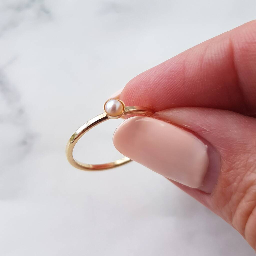delicate gold pearl ring by misskukie
