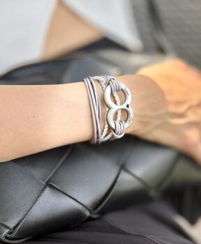 Personalised Taupe Leather Double Urn Bracelet For Ashes Memorial Keepsake Jewellery For Women And Pets, 8 of 9