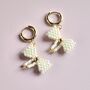 18ct Gold Plated Beaded Bow Huggie Hoop Earrings, thumbnail 3 of 7