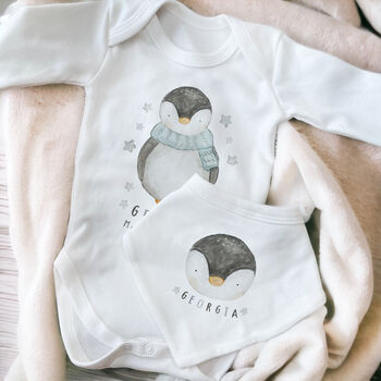 Personalised Baby's First Christmas Outfit Gift Set | Penguin, 3 of 7