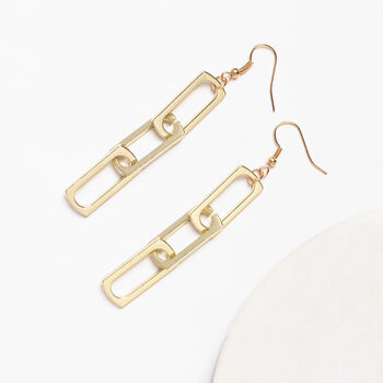Gold Colour Square Chain Drop Earrings, 2 of 3