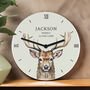 Personalised Watercolour Stag Wooden Clock, thumbnail 2 of 4