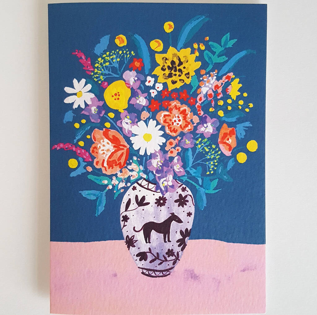 Painted Vase Of Flowers Greetings Card By Katie Whitton Design