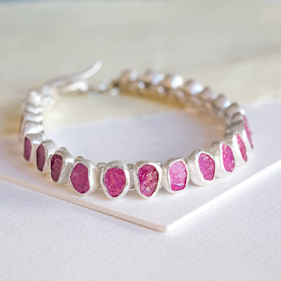 high quality rough ruby gemstone silver bracelet by sugar mango