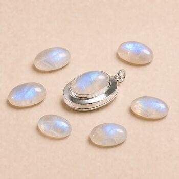 Personalised Sterling Silver Rainbow Moonstone Gemstone Photo Locket Necklace, 3 of 6
