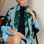 Elegant Woven Scarf In Teal And Sky Blue With Shimmering Metallic Thread, thumbnail 2 of 11