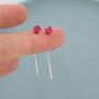 Ruby Red Cz Crystal Threader Earrings Sterling Silver, thumbnail 5 of 11