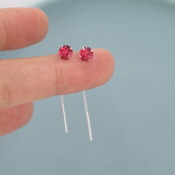 Ruby Red Cz Crystal Threader Earrings Sterling Silver, 5 of 11