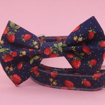 Navy Blue Strawberry Dog Bow Tie, 5 of 9