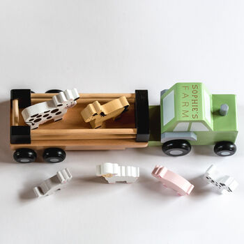 Personalised Wooden Farm Tractor Toy With Trailer And Animals, 10 of 12
