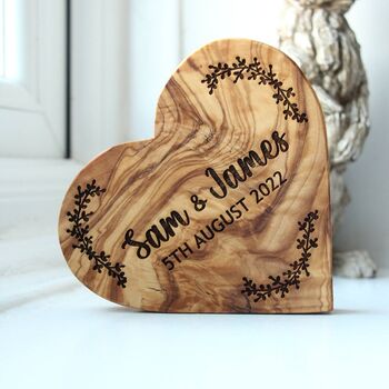 Personalised Engraved Olive Wood Heart – Custom Keepsake Gift For Couples, Housewarming And Special Occasions, 5 of 5
