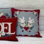 Edelweiss Dove Hand Embroidered Christmas Cushion, thumbnail 1 of 3