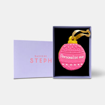 Personalised Pink Christmas Bauble Letterbox Iced Cookie, 4 of 11