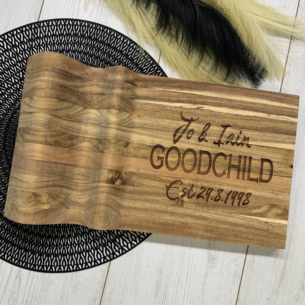 Personalised 'Couple' Acacia Wood Cheeseboard, 1 of 5
