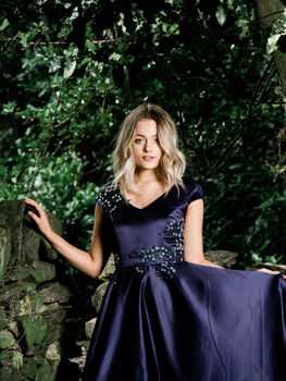Navy Satin Hi Low And Sparkle Occasion Dress, 7 of 9