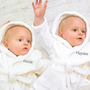 Personalised Twins Soft Baby Dressing Gowns In White, thumbnail 1 of 9