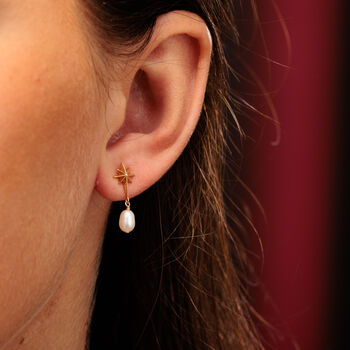Angel Star And Pearl Drop Stud Earrings, 6 of 6