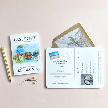 Custom Venue Illustration Passport Wedding Invitations, 4 of 11