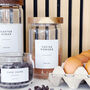 Slim Storage Jar With Acacia Wood Lid And Personalised Label, thumbnail 6 of 9