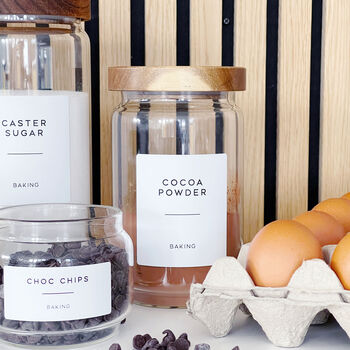Slim Storage Jar With Acacia Wood Lid And Personalised Label, 6 of 9