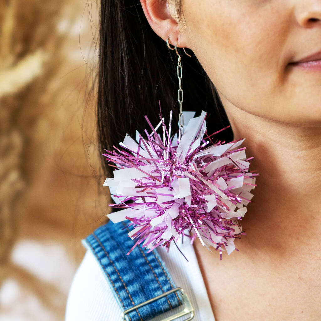 Tinsel Pom Pom Earrings By Lucent Studios